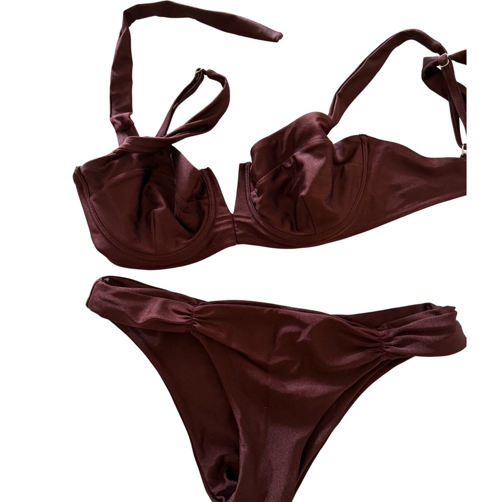 Monday Swimwear Maroon Satin Bikini Set